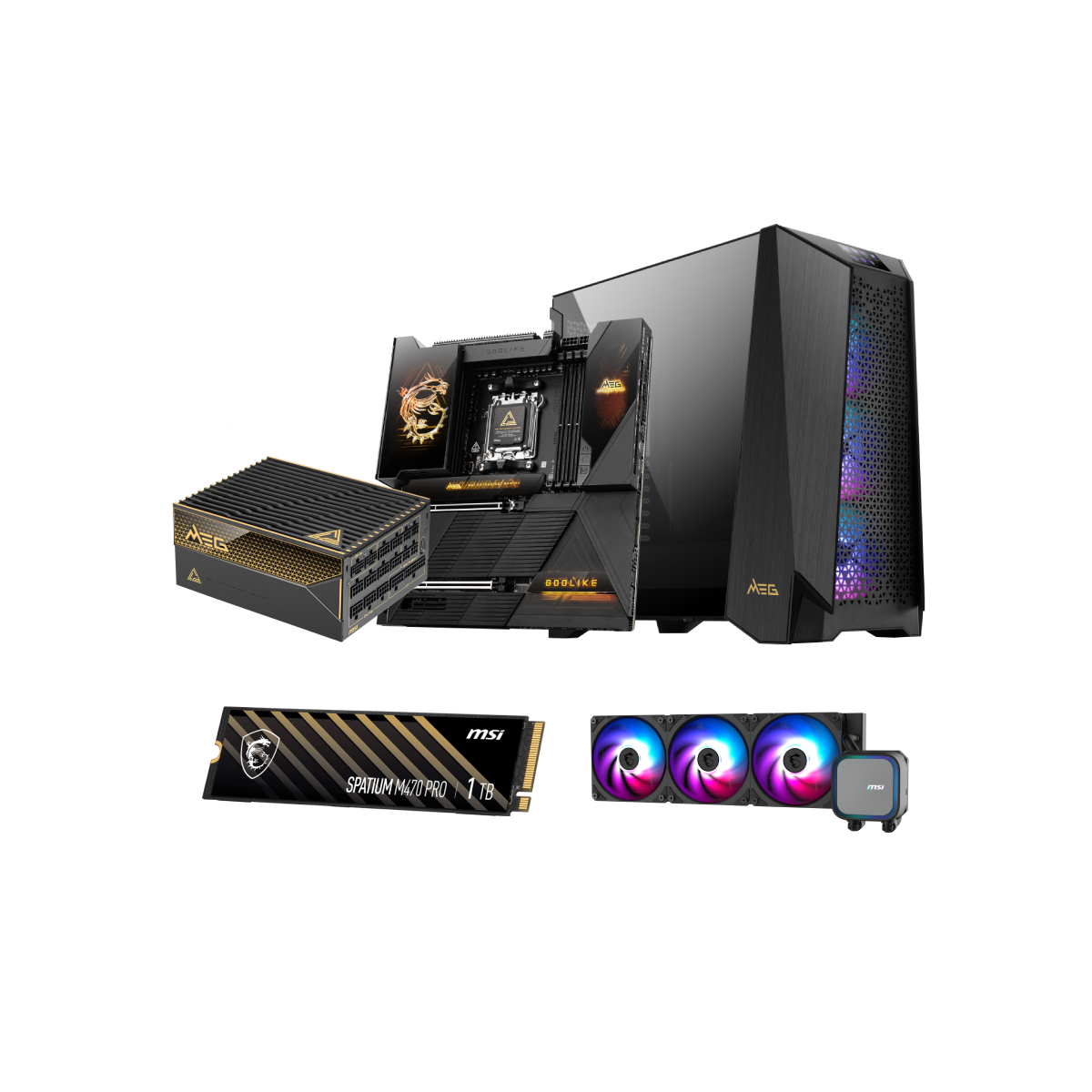 Pack de Caja + Placa Base + Fuente de Alimentación + Refrigeración Líquida + SSD