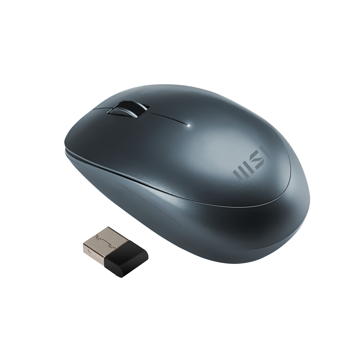 Ratón Bluetooth MSI M98 con diseño ergonómico y botones laterales, color negro, sobre superficie blanca. Zoom