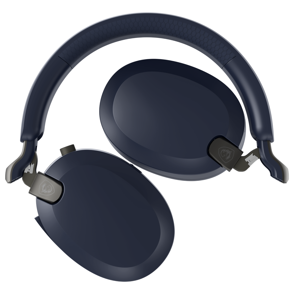 Auriculares inalámbricos MSI Maestro 500 Gaming Gear en color navy, con diseño cómodo y auriculares sobre oreja, en uso.