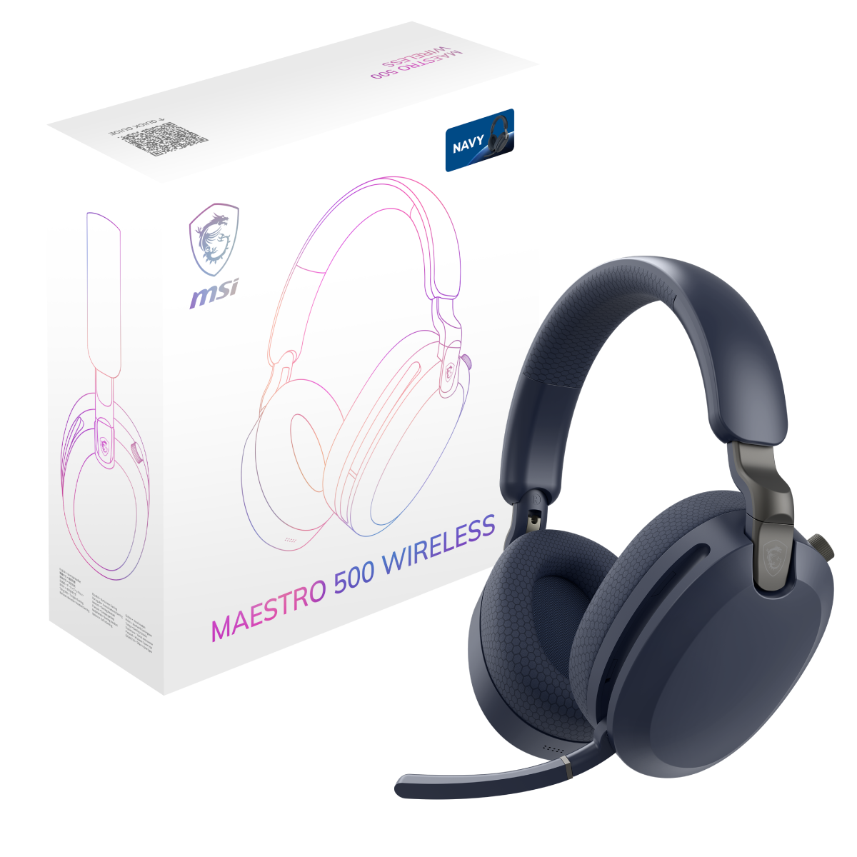 Auriculares inalámbricos MSI Maestro 500 Gaming en color azul marino con diadema y auriculares acolchados para gaming.