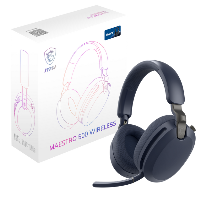 Auriculares inalámbricos MSI Maestro 500 Gaming en color azul marino con diadema y auriculares acolchados para gaming.