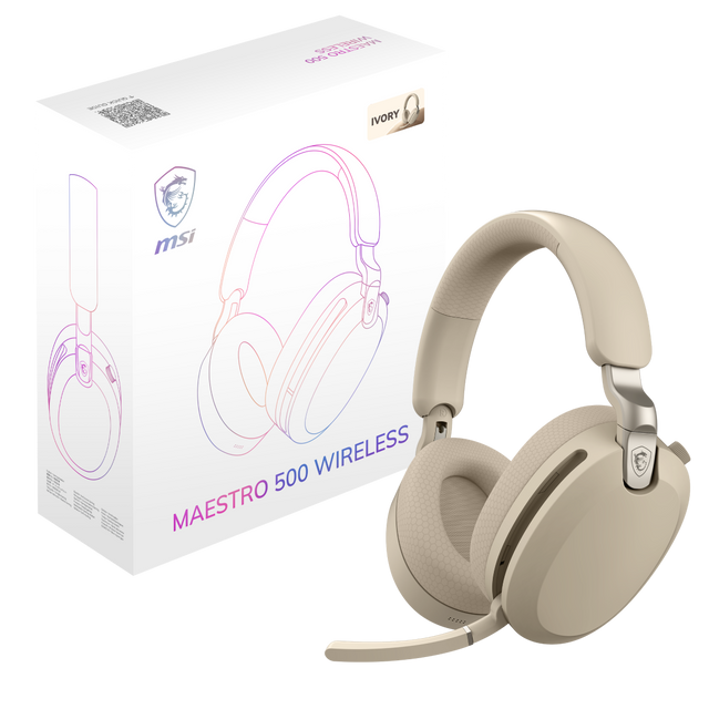 Auriculares inalámbricos MSI Maestro 500 Wireless Ivory para gaming, vista del diseño en color marfil