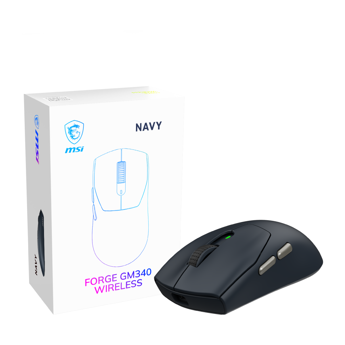 Caja del raton gaming inalambrico de MSI Forge GM340 Wireless Navy