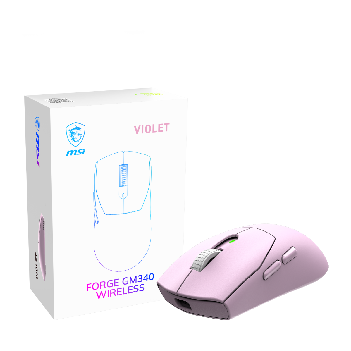 Caja del raton gaming inalambrico de MSI Forge GM340 Wireless Violet