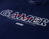 Camiseta MSI Cooling Gamer Series azul navy, ropa de apparel de marca MSI España, vista frontal con diseño deportivo.