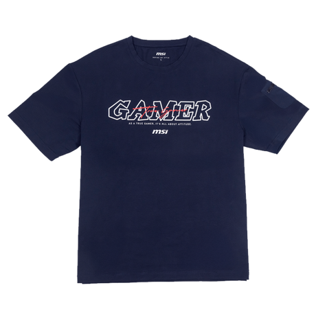 Camiseta MSI Cooling Gamer Series azul navy, prenda de ropa para gamers con logo y diseño moderno en color azul oscuro.