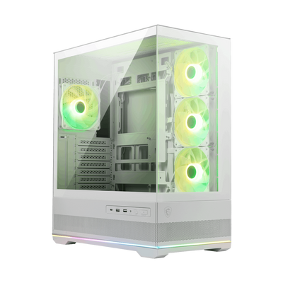 Chasis para PC MSI MAG PANO 110R PZ en color blanco, torre de computadora MSI para ensamblaje y gaming.