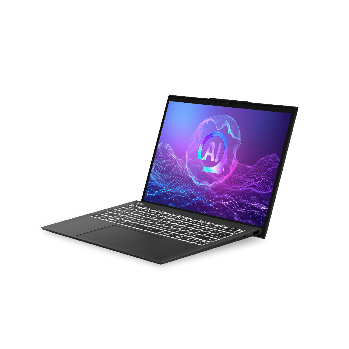 Portátil MSI Prestige 13 AI+ Evo A2VMG-225ES abierto con pantalla y teclado visibles, diseñado para productividad y estilo.