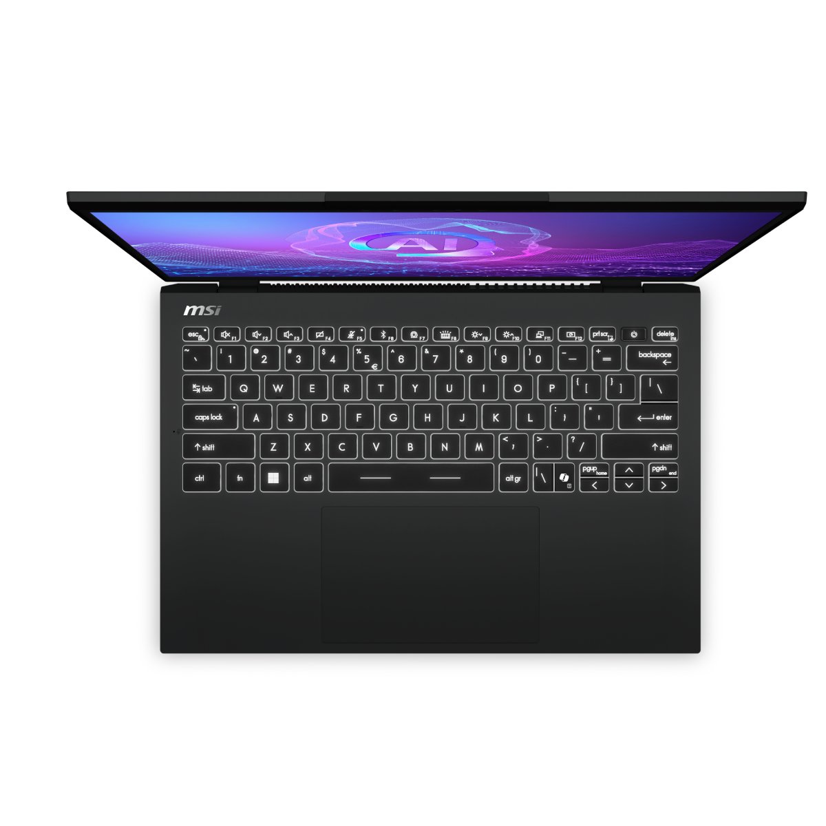 Portátil MSI Prestige 13 AI+ Evo A2VMG-225ES con pantalla y teclado visibles, diseño elegante y compacto.