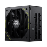 Fuente de alimentación MSI MAG A1200PLS PCIe5, PSU 80 PLUS Platinum, caja con conectores y ventilador.
