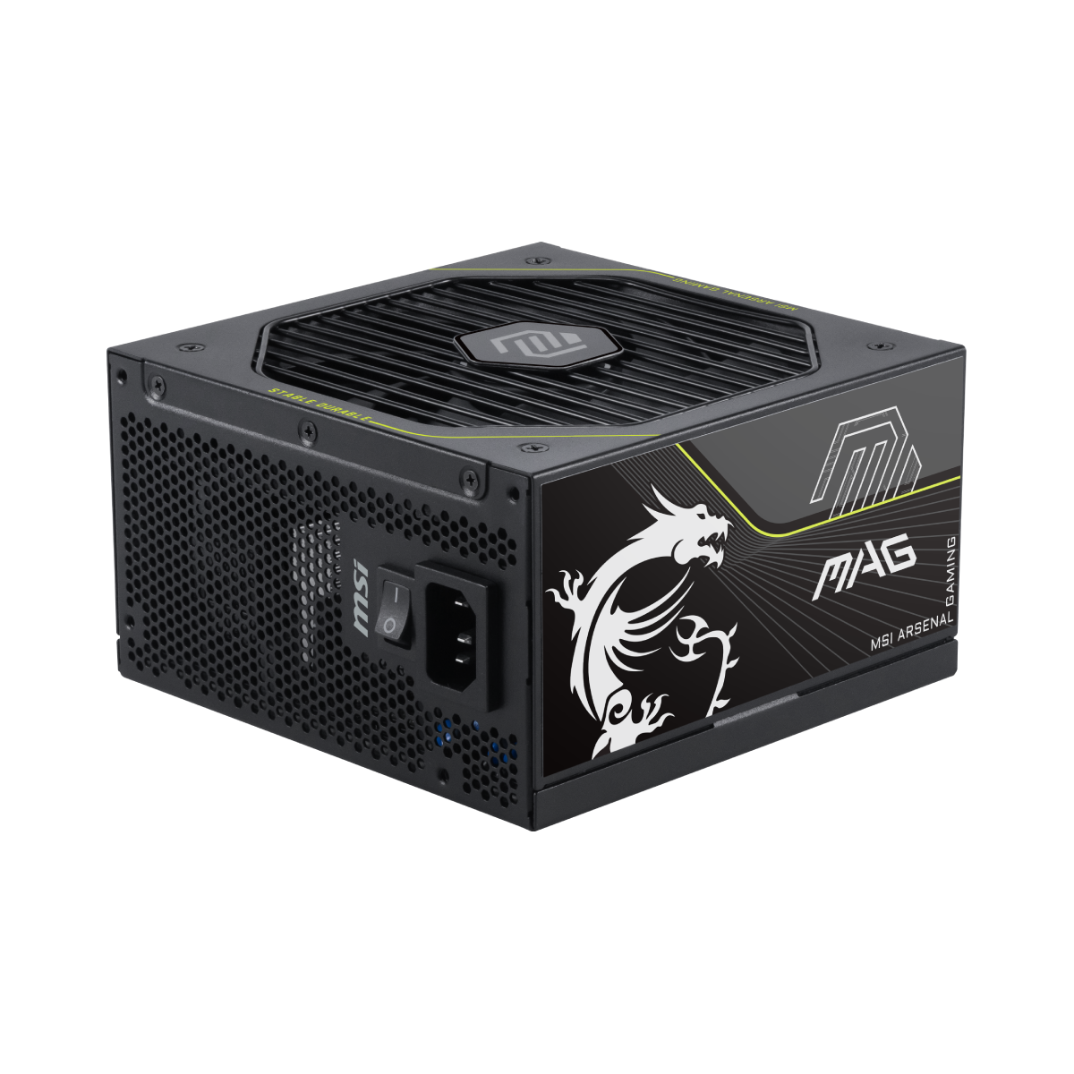 Fuente de alimentación MSI MAG A1200PLS PCIE5 de alta eficiencia 80 PLUS Platinum, diseño robusto y potente para PC gaming.