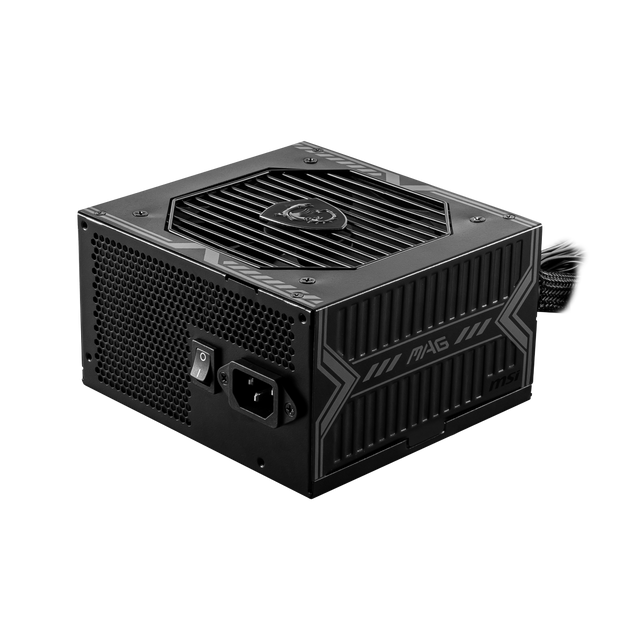 Fuente de alimentación MSI MAG A750BN PCIe5 80 Plus Bronze, PSU para PC, con conectores y diseño compacto.