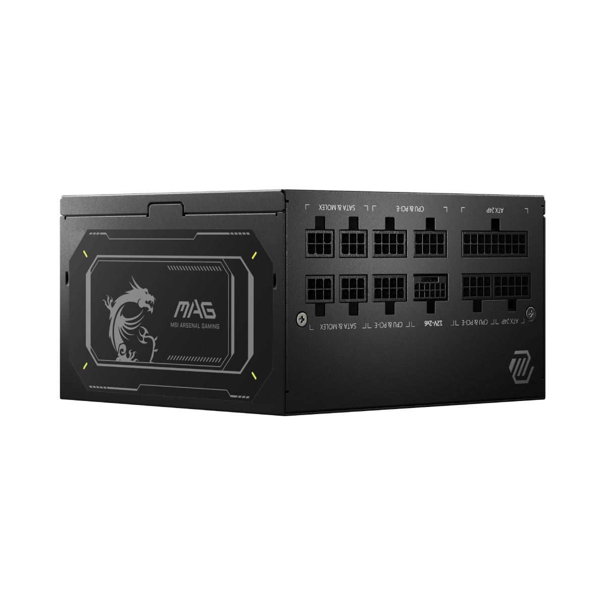 Fuente de alimentación MSI MAG A750GL PCIE5 II de 750W, certificación 80 Plus Gold, con cables y ventilador visible.