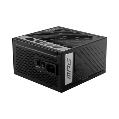 MSI MPG A1000G PCIE5 80 Plus Gold modular power supply unit (PSU) with black design and modular cables for gaming PCs.