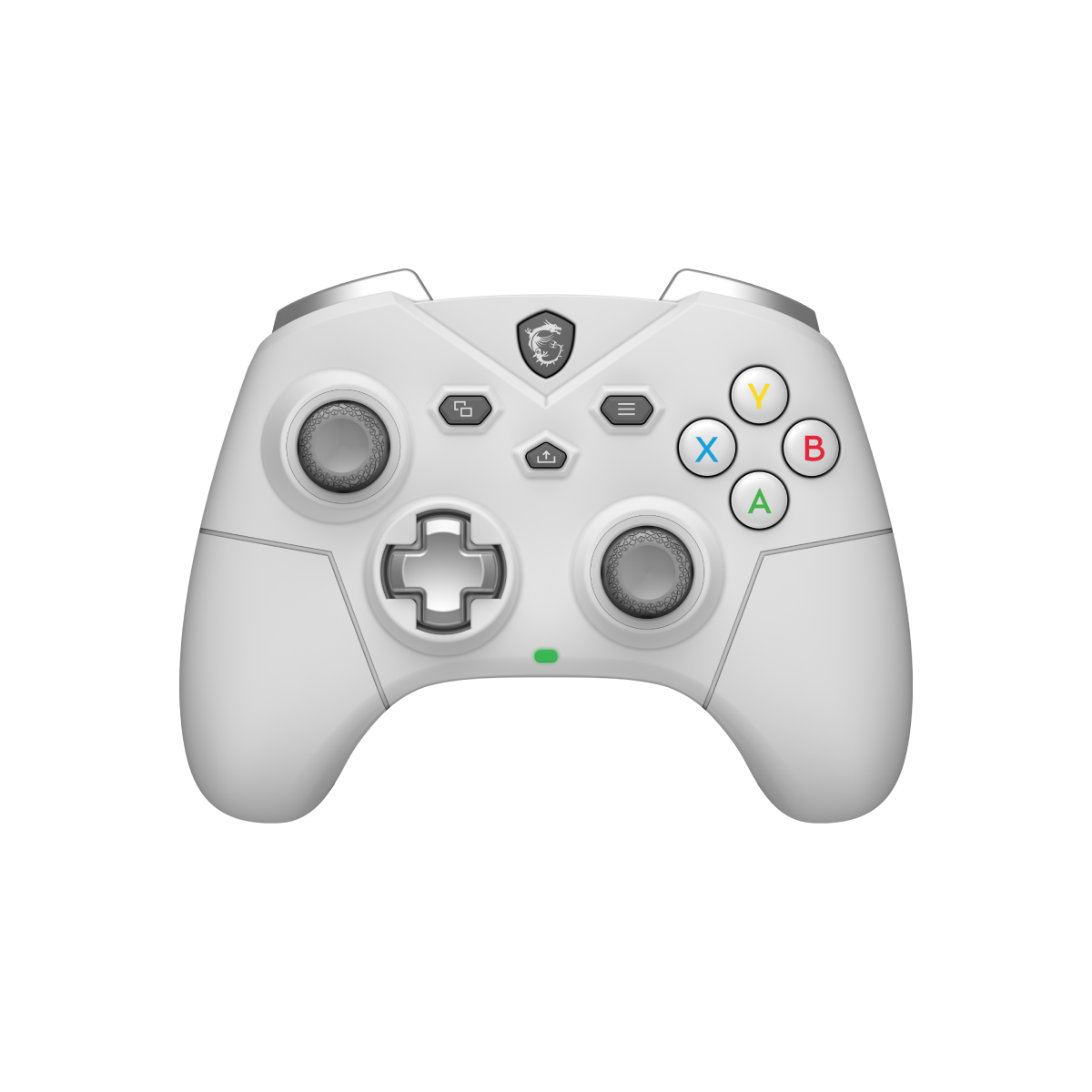 Controlador inalámbrico MSI Force GC300 en color blanco, compatible con juegos, con botones y palancas visibles.