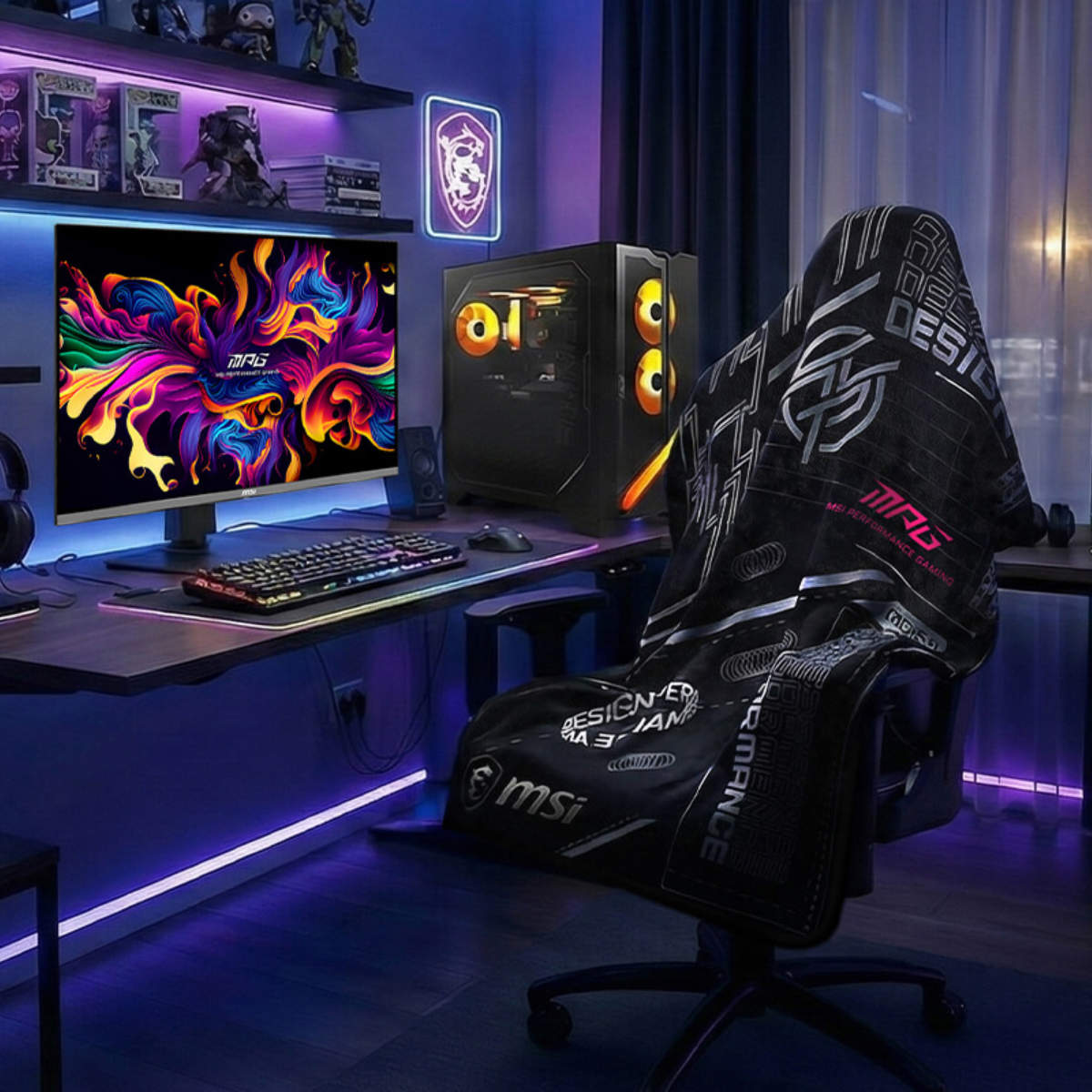 Manta de franela MSI MPG de color gris con logotipo de MSI España, suave y cálida para uso en invierno.