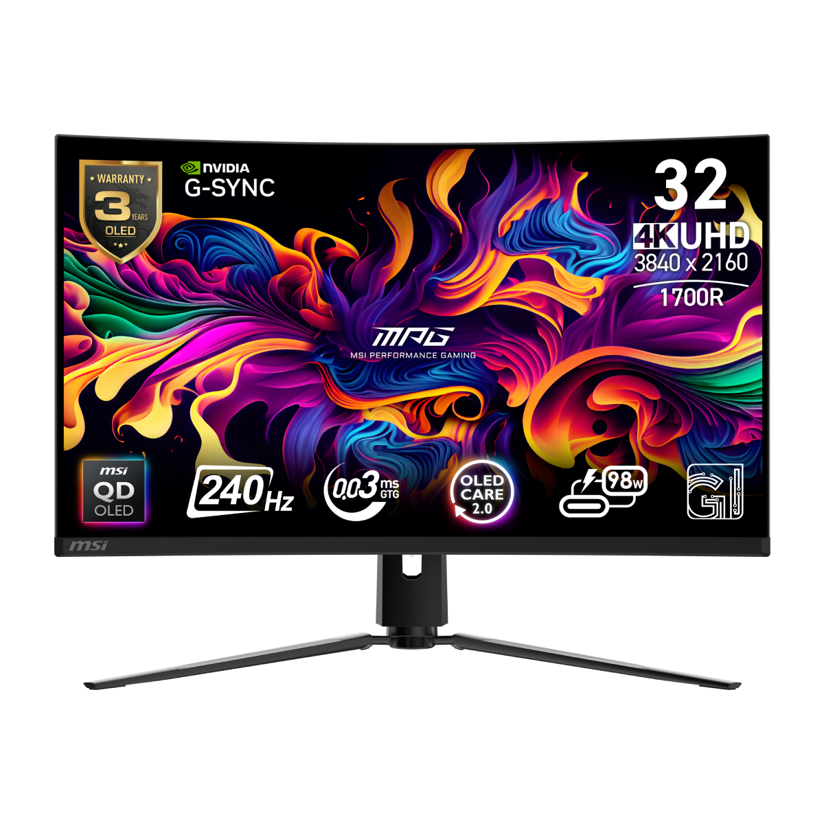 Monitor curvo gaming 4K MSI MPG 321CURX QD-OLED de 32 UHD
