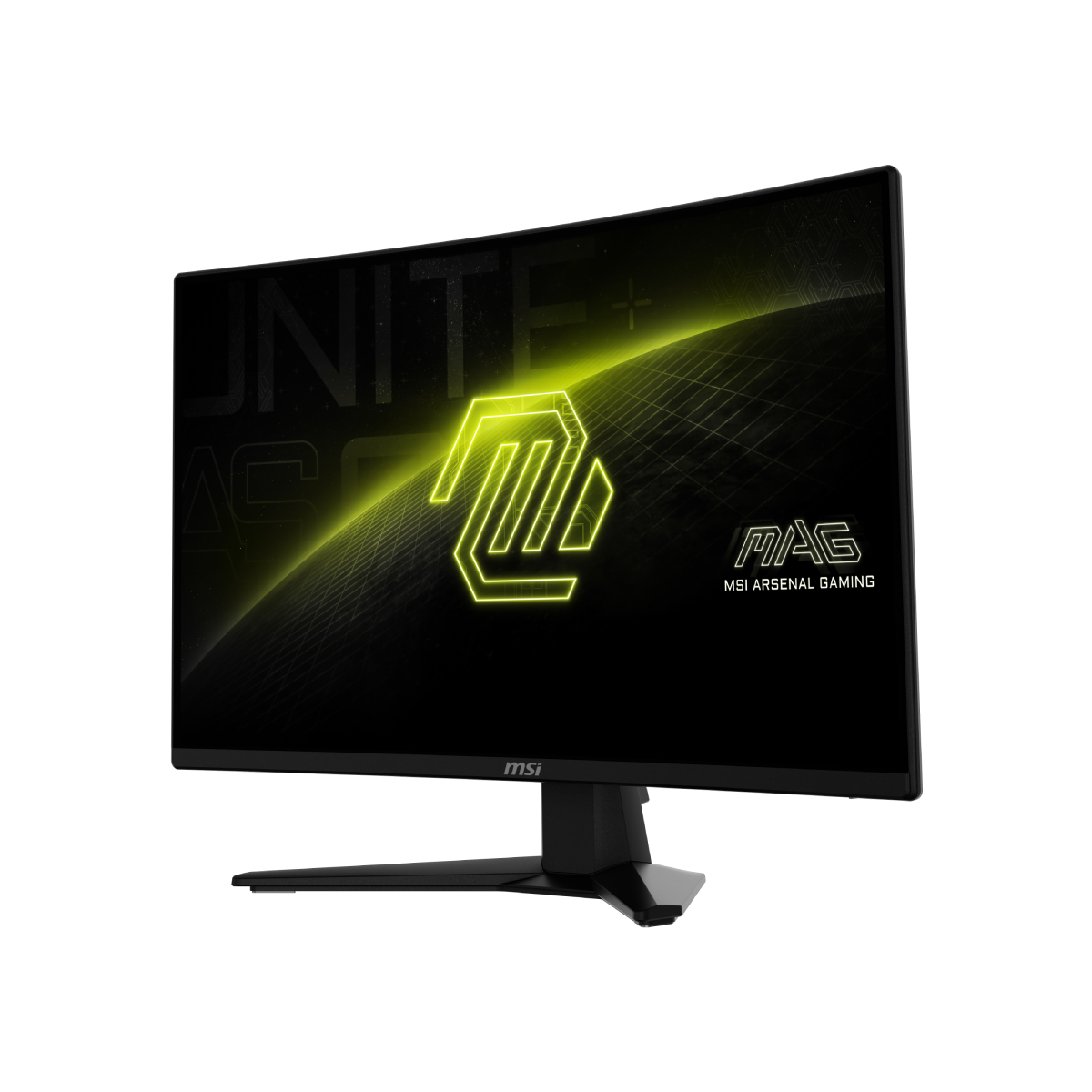 Monitor gaming MSI MAG 274CXF curvo con pantalla grande, marco delgado y detalles de diseño en la imagen.