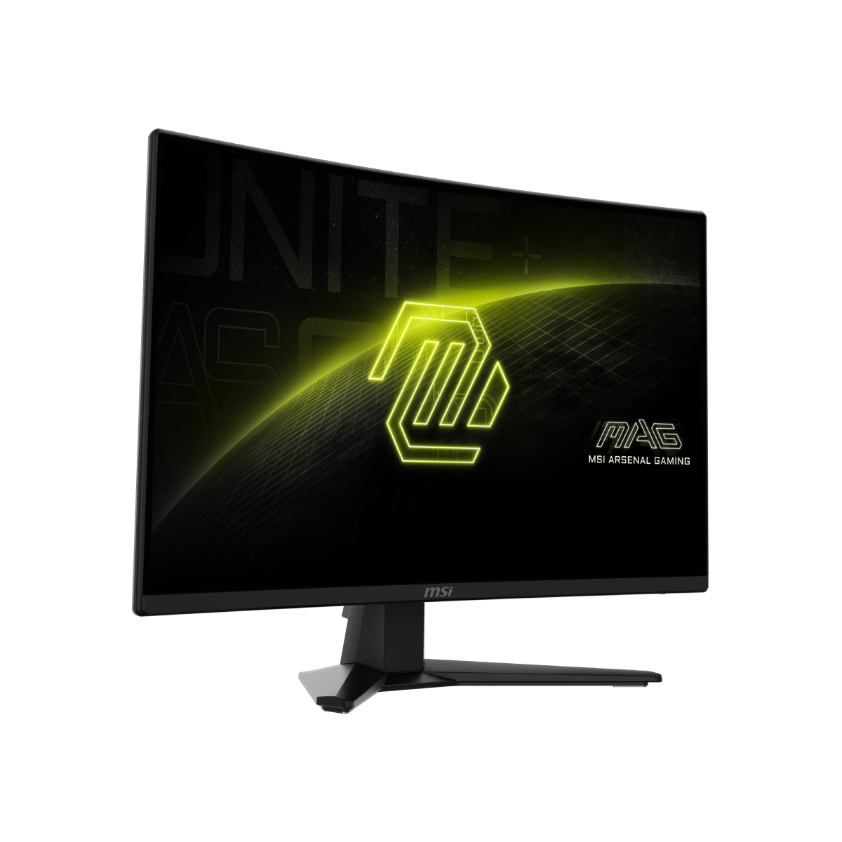 Monitor gaming MSI MAG 274CXF curvo con pantalla grande, diseño elegante y detalles visuales en la imagen.