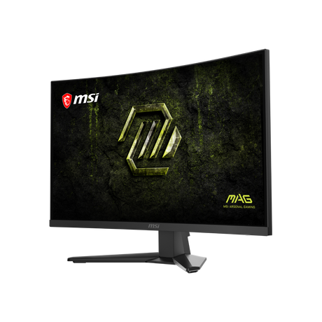 MSI MAG 275CQDF X24 gaming monitor with curved screen, slim bezels, and display ports, designed for immersive gaming experiences.