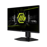 MSI MAG 255PXF gaming monitor displaying vibrant game graphics with a sleek black design and adjustable stand.