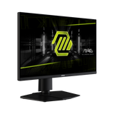 MSI MAG 255PXF gaming monitor displaying vibrant game graphics with sleek design and adjustable stand.