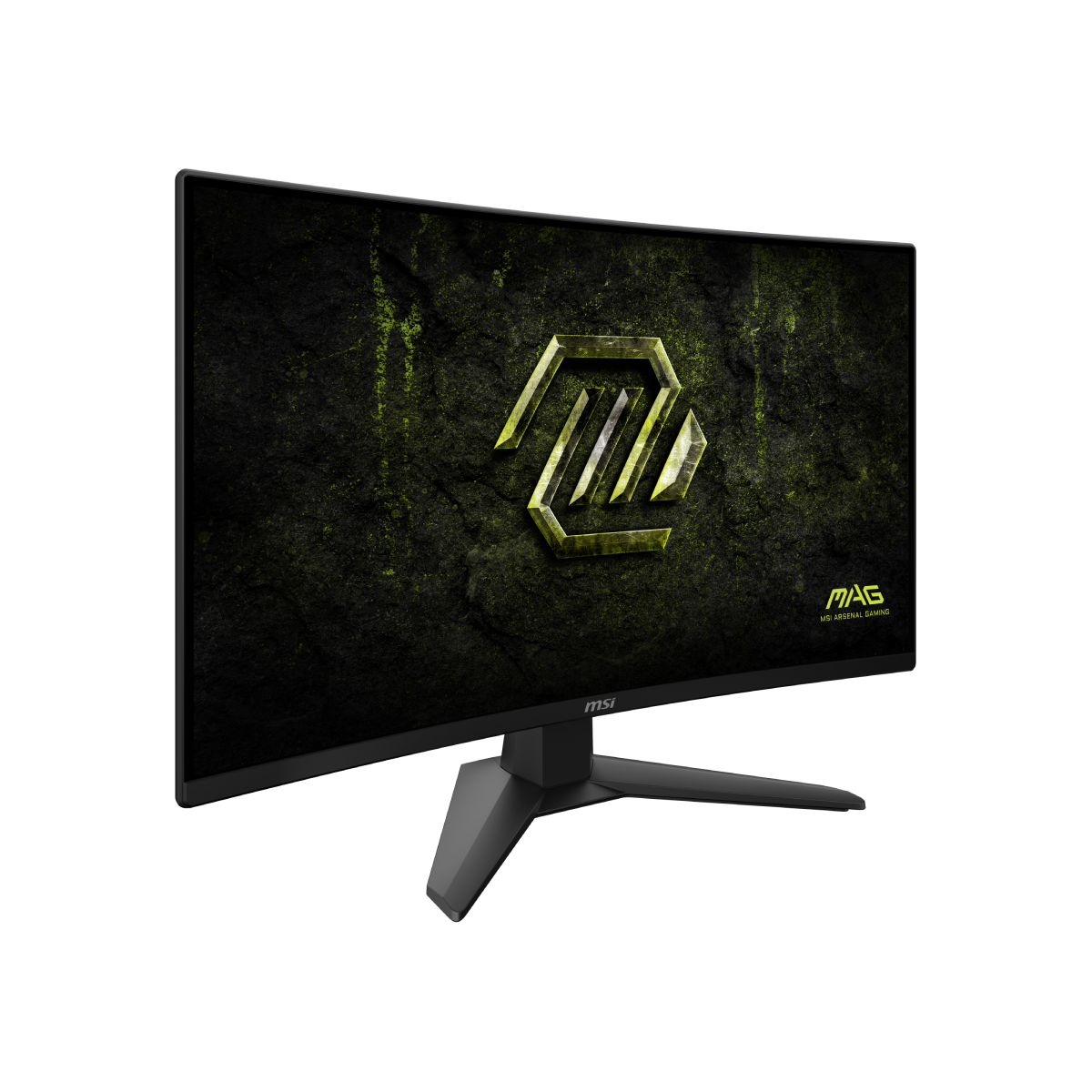 Monitor gaming MSI MAG 274CF X24 con pantalla grande, diseño moderno y detalles en la pantalla del monitor MSI.