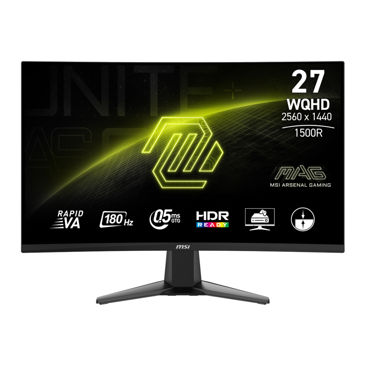 Monitor gaming MSI MAG 27CQ6F con pantalla curva, diseño moderno y pantalla de alta resolución para juegos intensos.