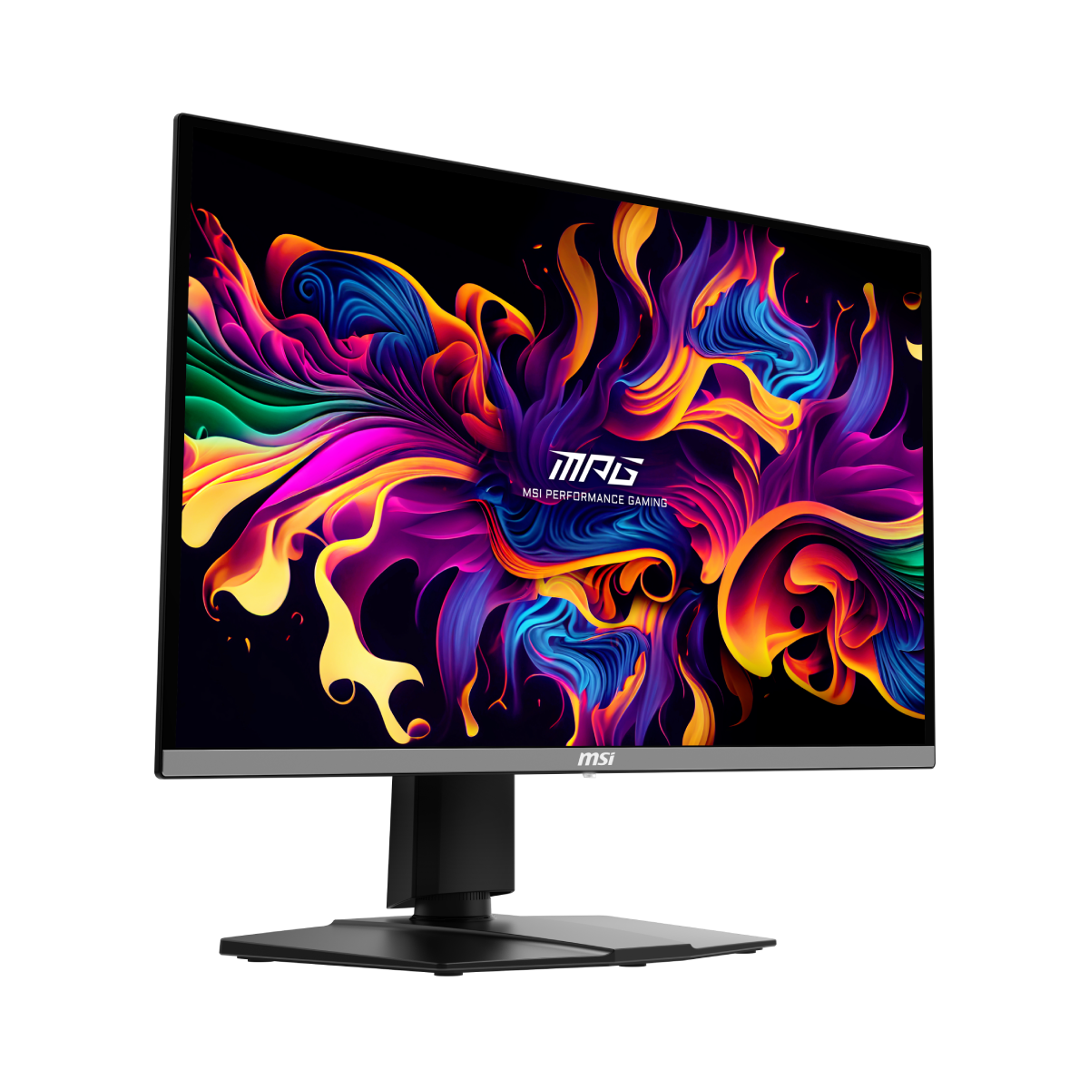Monitor gaming MSI MPG 271QRX QD-OLED en color negro con pantalla grande y diseño moderno, ideal para juegos y multimedia.