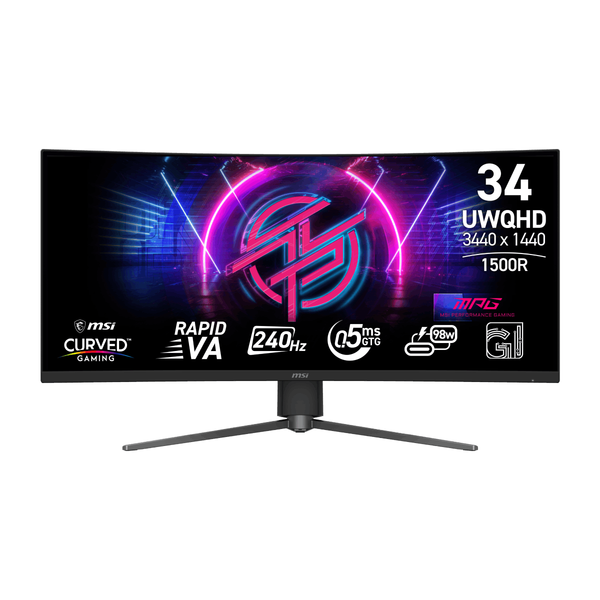Monitor gaming MSI MPG 346CQRF X24 ultrawide con pantalla curva y alta resolución, ideal para juegos y trabajo.