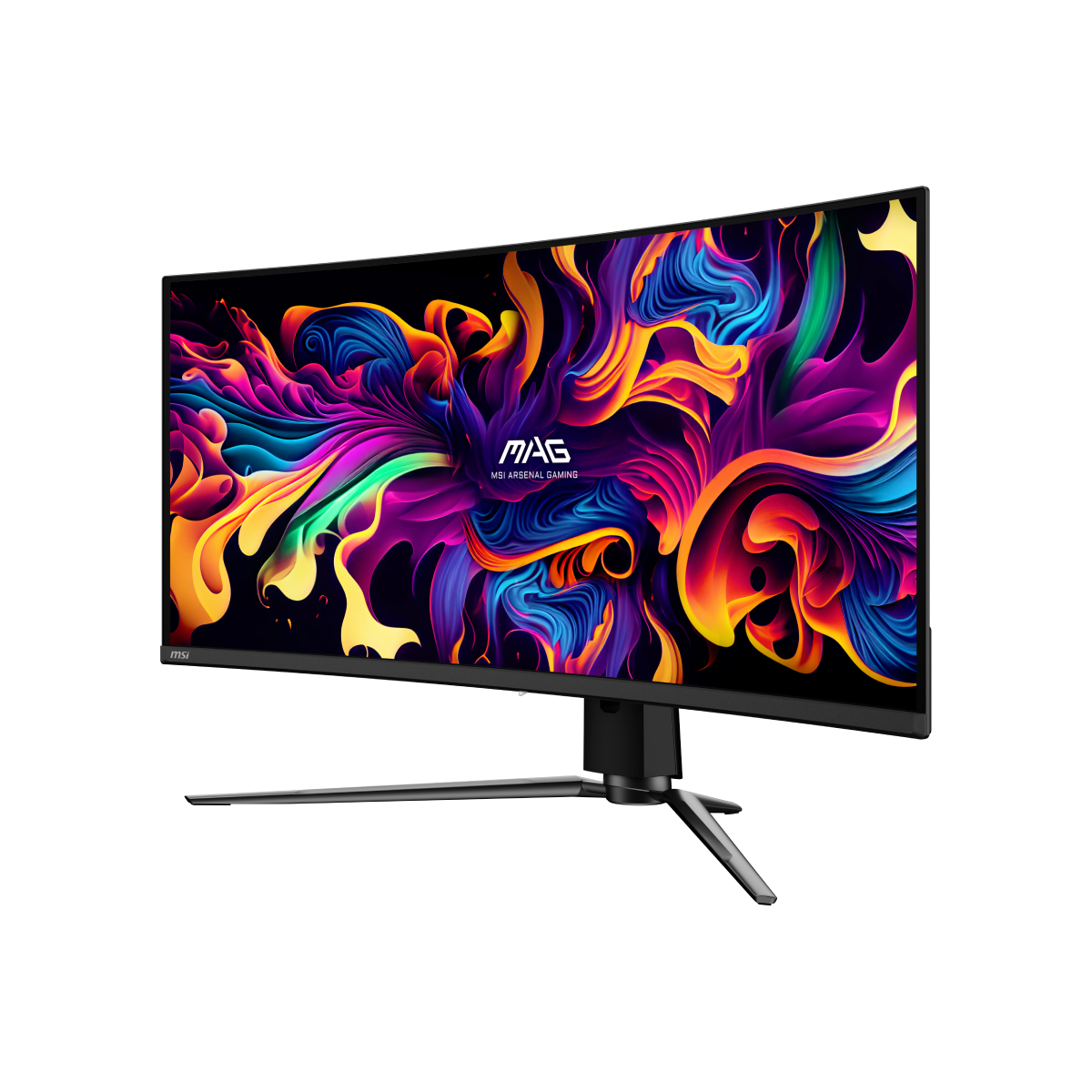 Monitor gaming MSI MAG 341CQP QD-OLED de pantalla ultra ancha, con diseño moderno y detalles en la imagen.