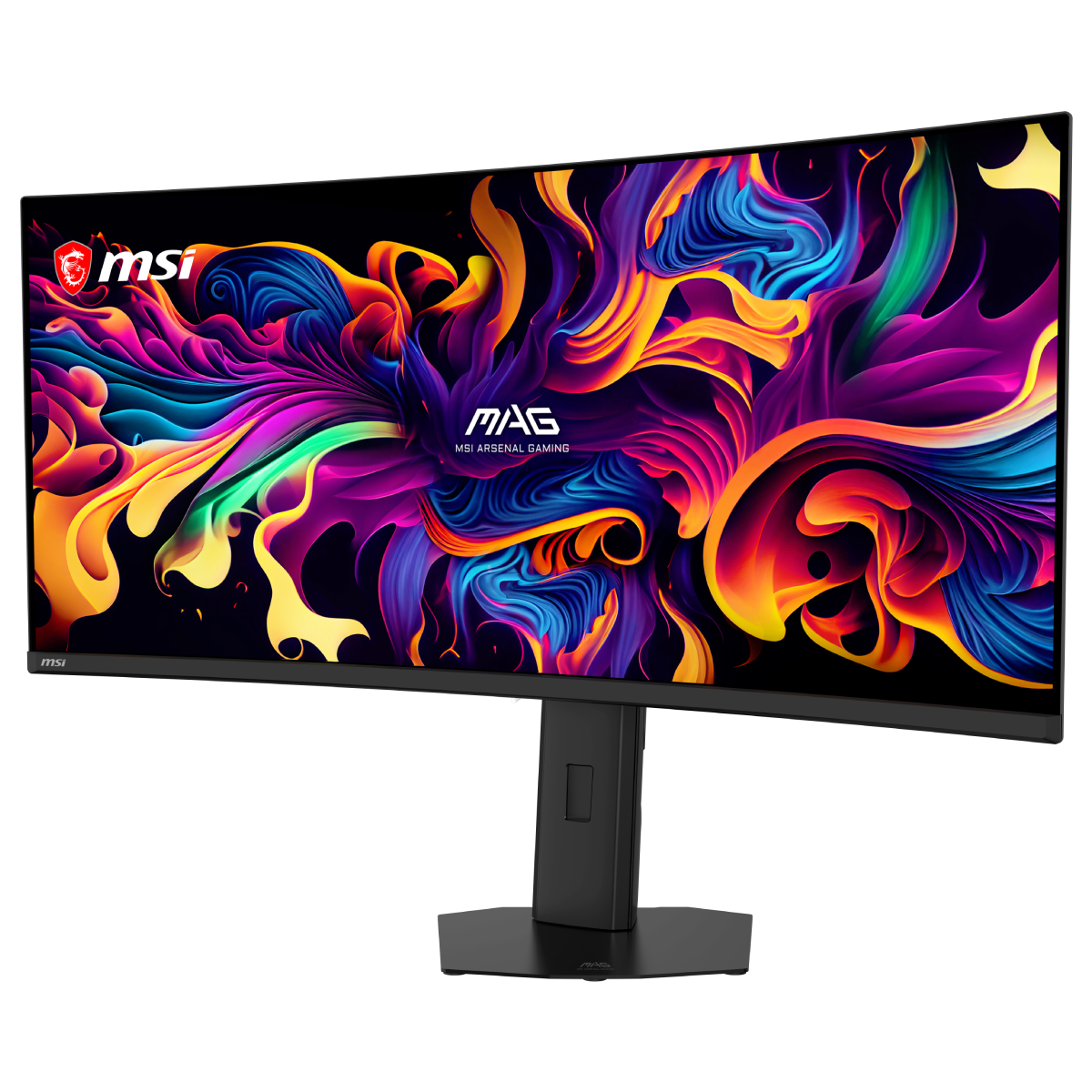 Monitor gaming ultrawide MSI MAG 341CQP QD-OLED X28 con pantalla curva y diseño moderno, ideal para juegos y entretenimiento.