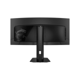 Monitor gaming MSI MAG 341CQP QD-OLED X28 de pantalla ultra ancha con detalles nítidos y diseño moderno en color negro.