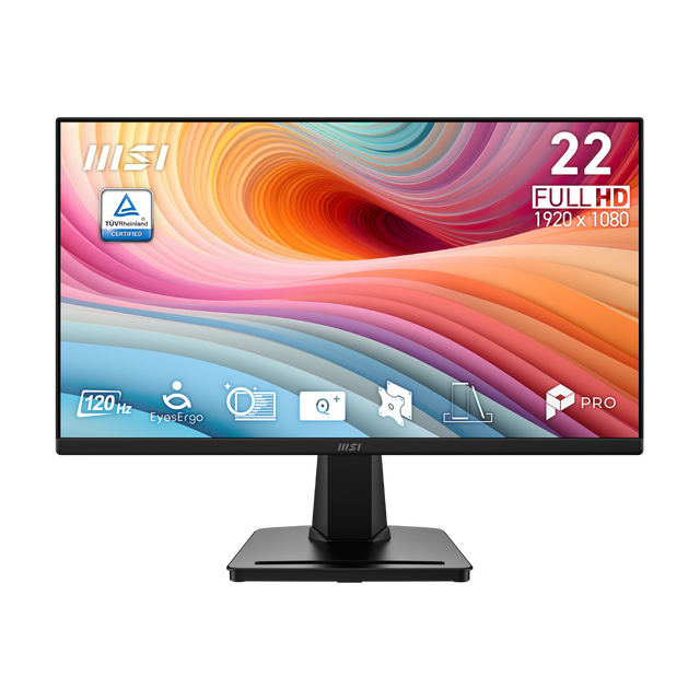 Monitor profesional MSI PRO MP225 E12VL de 23 pulgadas, pantalla con biseles delgados y diseño elegante para trabajo y productividad.