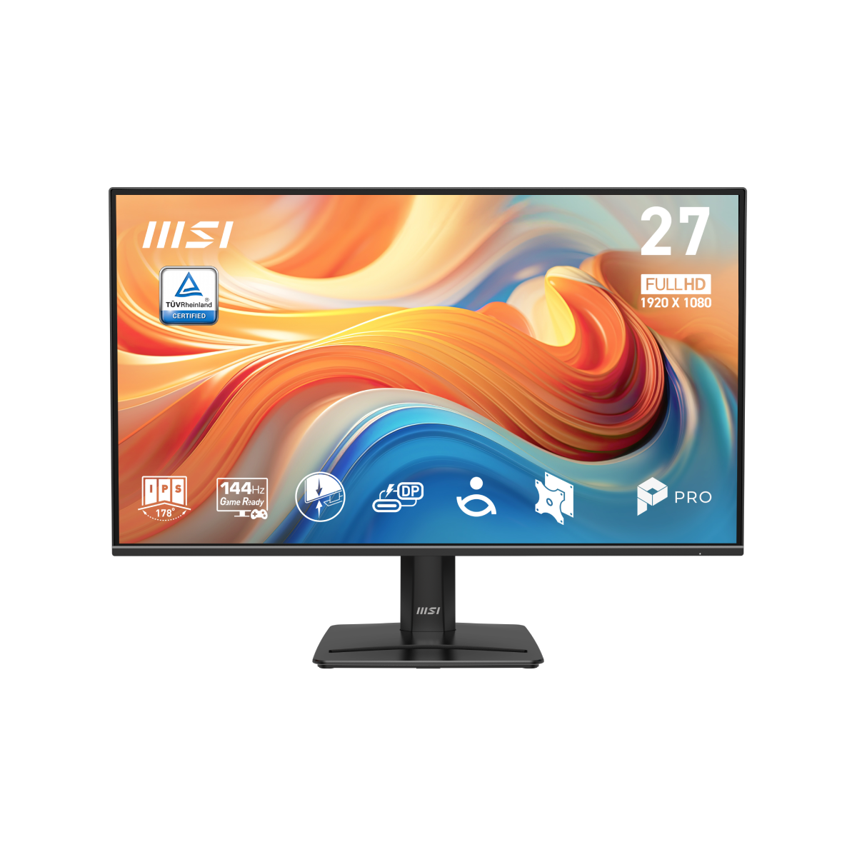 Monitor profesional MSI PRO MP272 E14C de 27 pulgadas con pantalla clara y diseño elegante para uso profesional.
