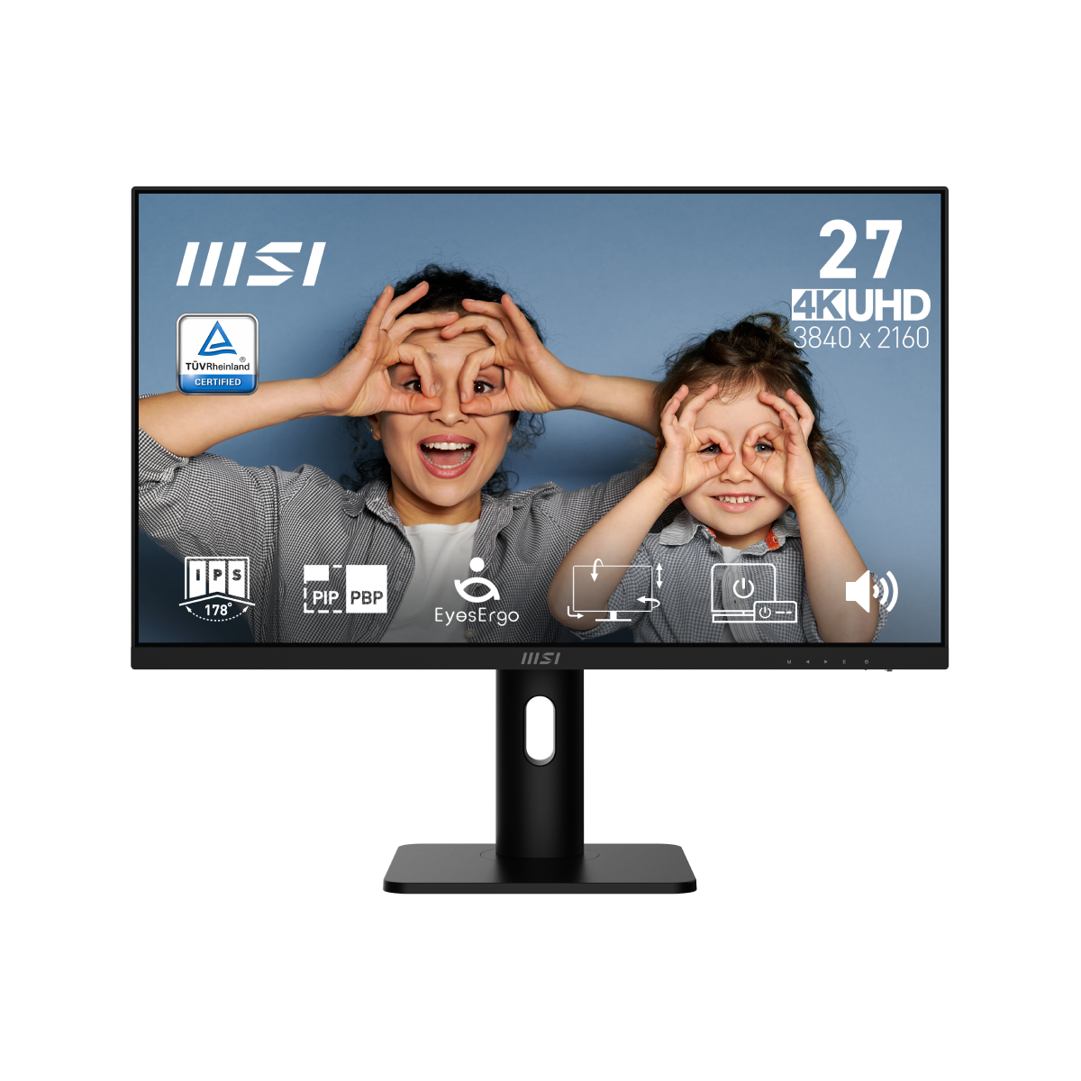 Monitor profesional MSI PRO MP273UP E6 con pantalla grande y detalles en la imagen.