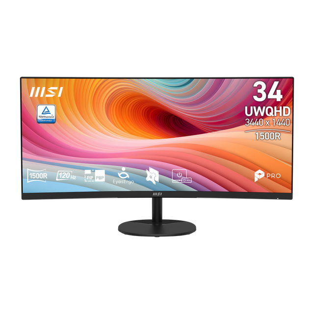 Monitor profesional MSI PRO MP341CQ E12 con pantalla curva y resolución alta, ideal para trabajo y productividad.
