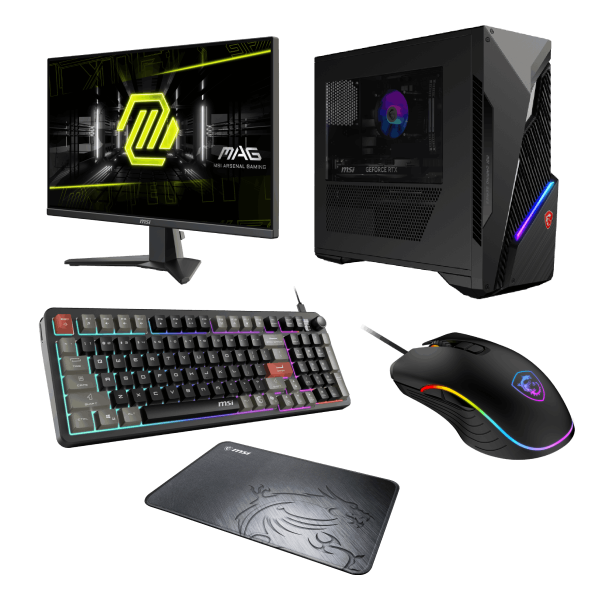 Setup gaming de MSI MAG Infinite S3 14NVL5-2873EU, monitor MAG 275F y pack perifericos