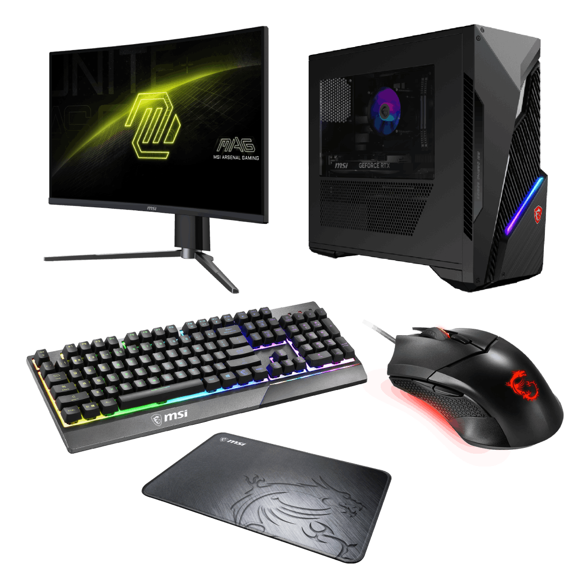 Setup Gaming de MSI MAG Infinite S3 14NVP5-2800ES, monitor MAG 27CQ6PF y pack perifericos