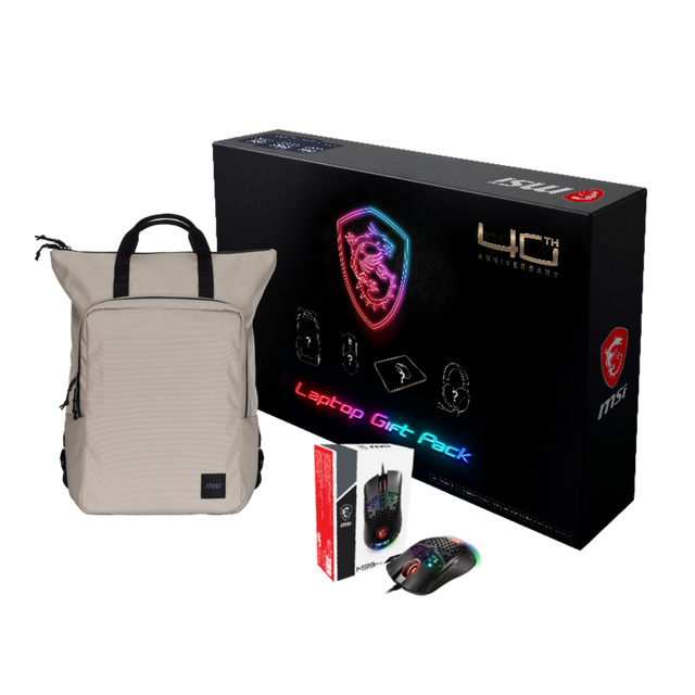 MSI 40th Anniversary Essential Pack for gaming, includes accessories and gear, branded by MSI España.