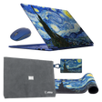 MSI Prestige 14 Flip AI+ portable touchscreen laptop with The Starry Night design, shown in a gift pack setup.