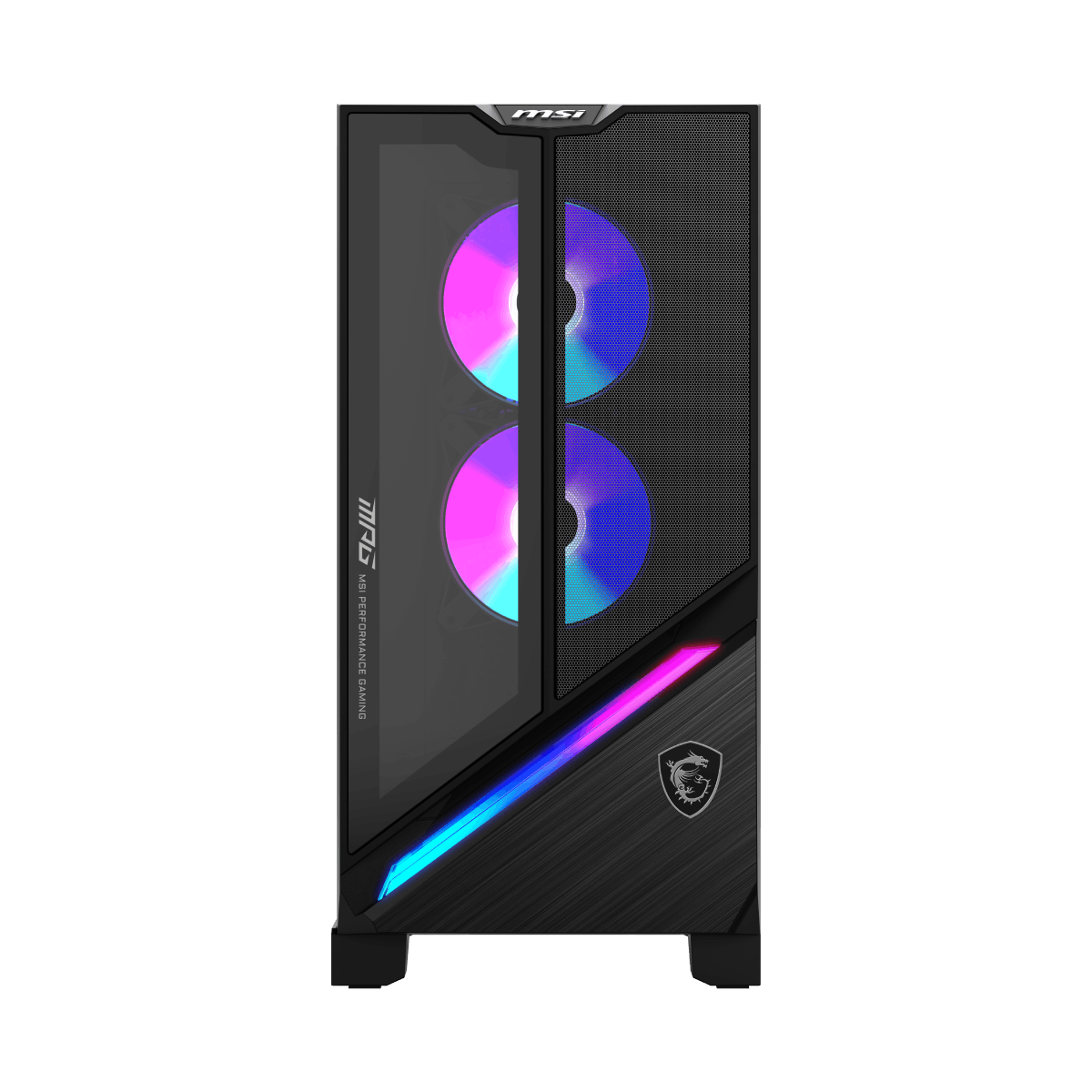 PC gaming MSI MPG Infinite X3 AI 2NVZ9-028EU con caja sobria y moderna, diseñada para rendimiento en juegos.