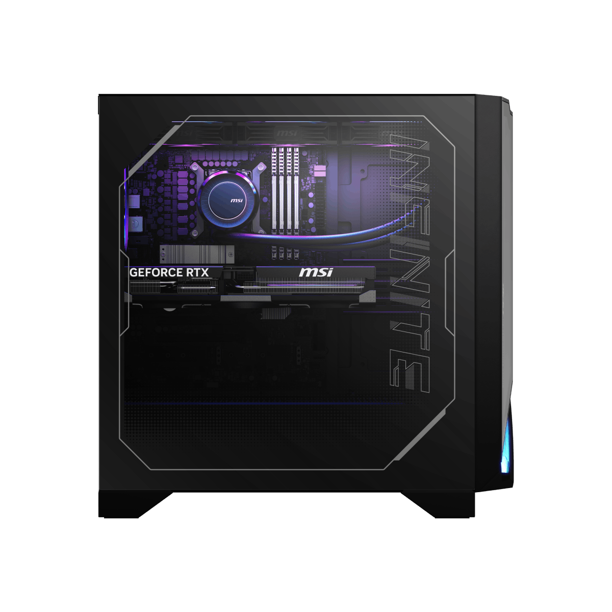 Computadora gaming MSI MPG Infinite X3 AI 2NVZ9-028EU en escritorio, con diseño moderno y componentes de alto rendimiento.