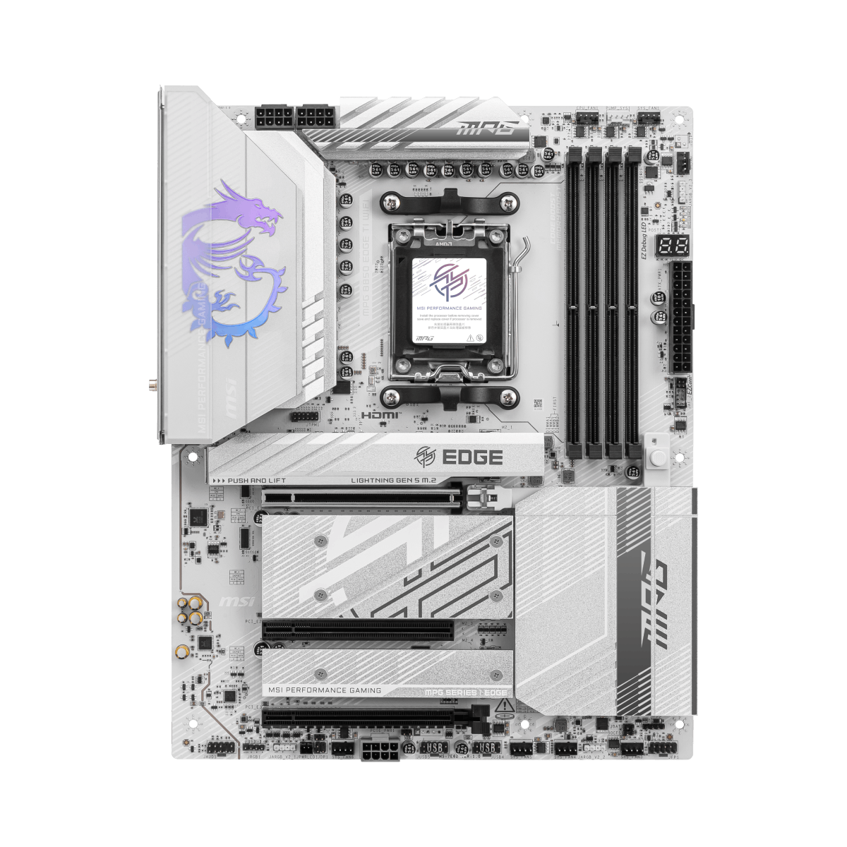 MSI MPG B850 EDGE TI WIFI motherboard with AMD socket, Wi-Fi connectivity, and multiple slots for gaming and high-performance build.