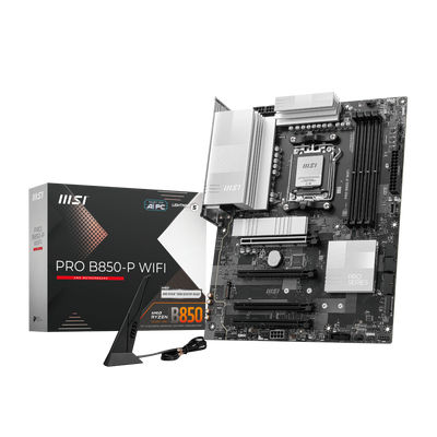Placa base MSI PRO B850-P WIFI para AMD, tarjeta madre con conectividad Wi-Fi y puertos para componentes y memoria RAM.