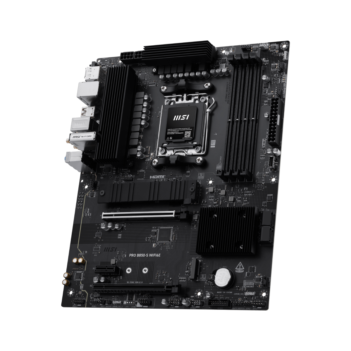 Placa base MSI PRO B850-S WIFI6E para AMD, con conectividad WiFi 6E y componentes de alta calidad para PC de alto rendimiento.