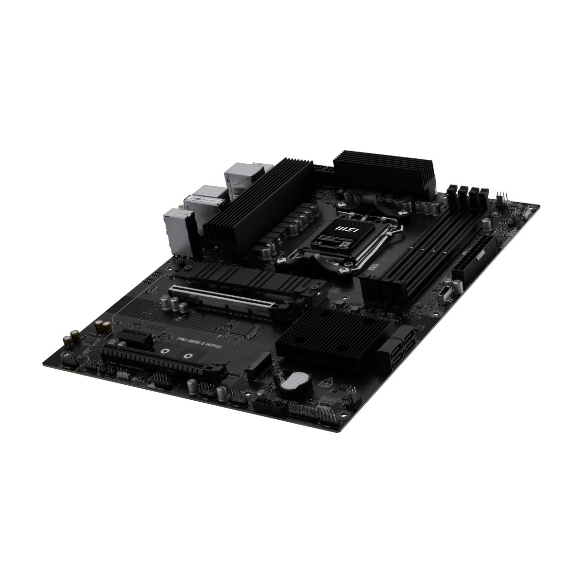 Placa base MSI PRO B850-S WIFI6E para AMD con conectividad WiFi 6E y puertos de expansión, vista frontal.