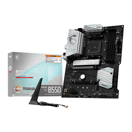 Placa base MSI B550 GAMING WIFI para PC con ranuras de memoria, conectores y disipador, diseñada para gaming y rendimiento.