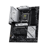 Placa base MSI MAG X870E GAMING MAX WIFI, vista frontal mostrando ranuras de memoria y conectores PCIe.