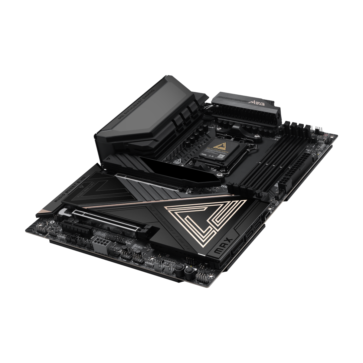 Placa base MSI MEG X870E ACE MAX para gaming y rendimiento, con puertos y componentes visibles en la imagen.